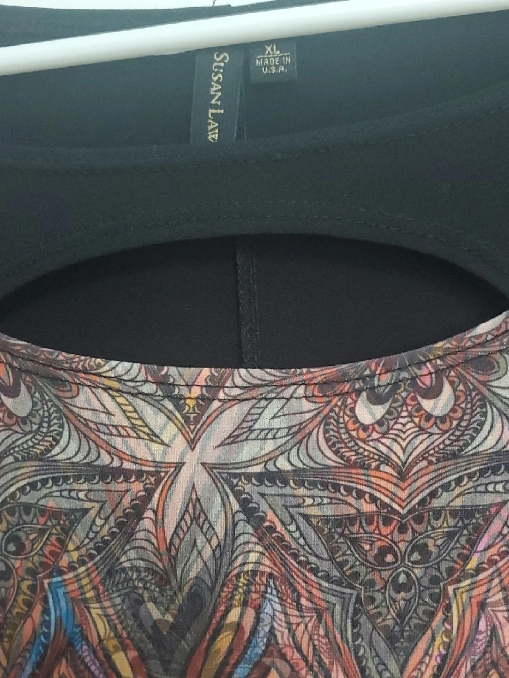 Black Long-Sleeve Tunic with Multicolor Chevron & Medallion Print